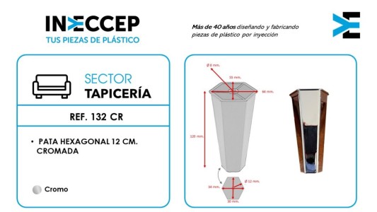 REF.132CR-PATA HEXAGONAL 12 CM - CROMADA