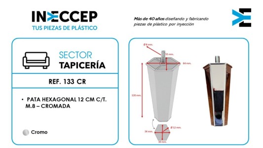 REF.133 CR-PATA HEXAGONAL 12 CM CT. M.8 - CROMADA